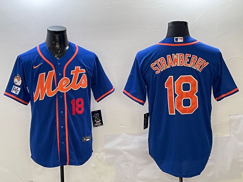 Men New York Mets #18 Strawberry Blue Game 2025 Nike MLB Jersey style 2->new york mets->MLB Jersey